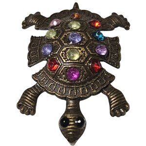 Vintage Bronze Turtle Pendant Multicolor Rhinestones Unique Jewelry Accessory
